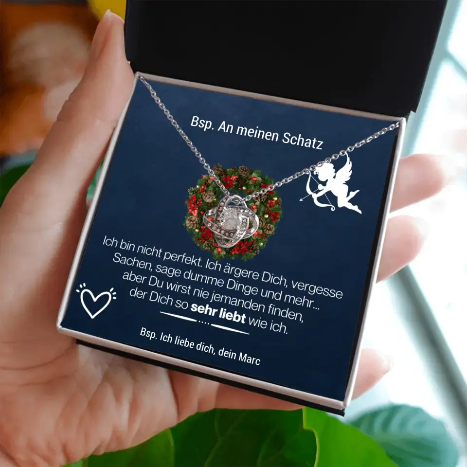 Liebesknoten Halskette "3 Sprüche" - 14K Weißgold/18K Gelbgold über Edelstahl