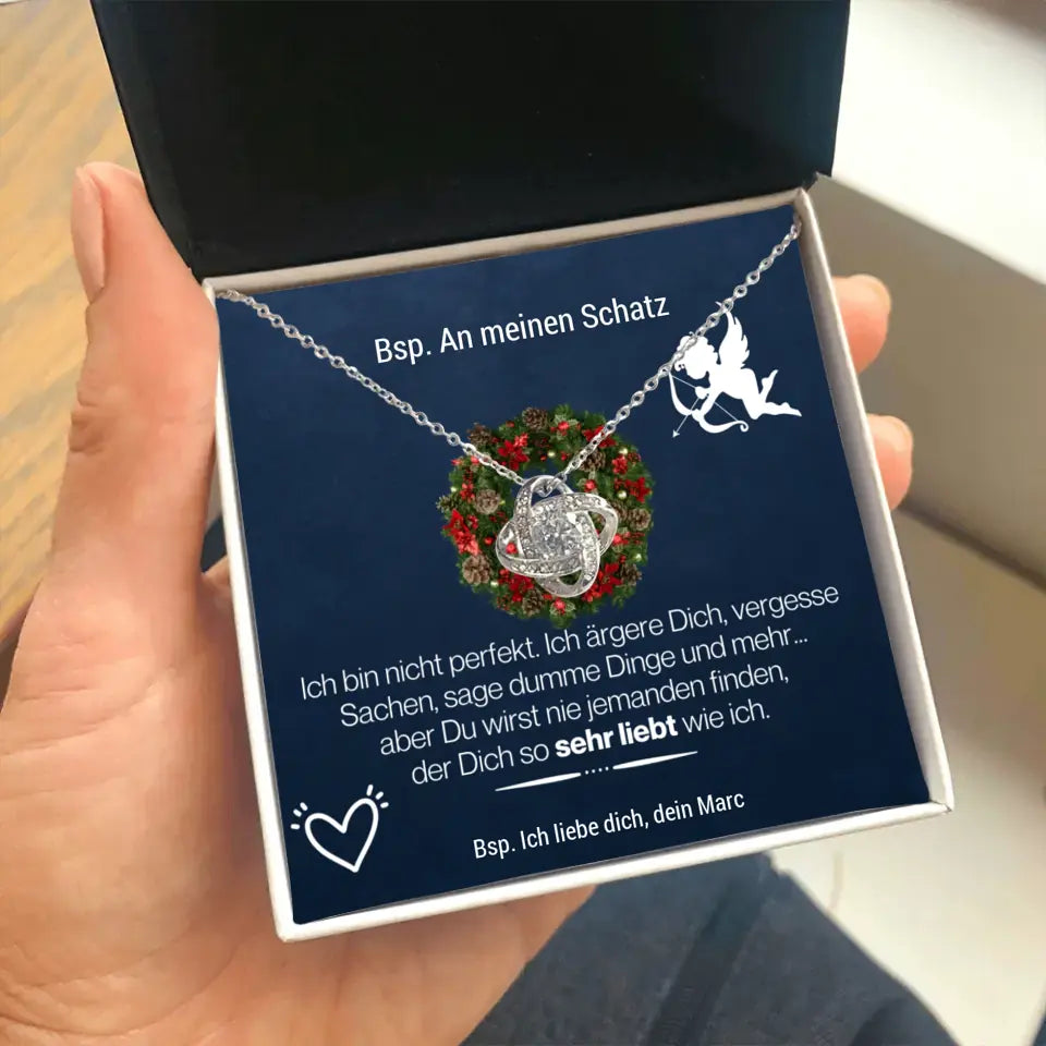 Liebesknoten Halskette "3 Sprüche" - 14K Weißgold/18K Gelbgold über Edelstahl