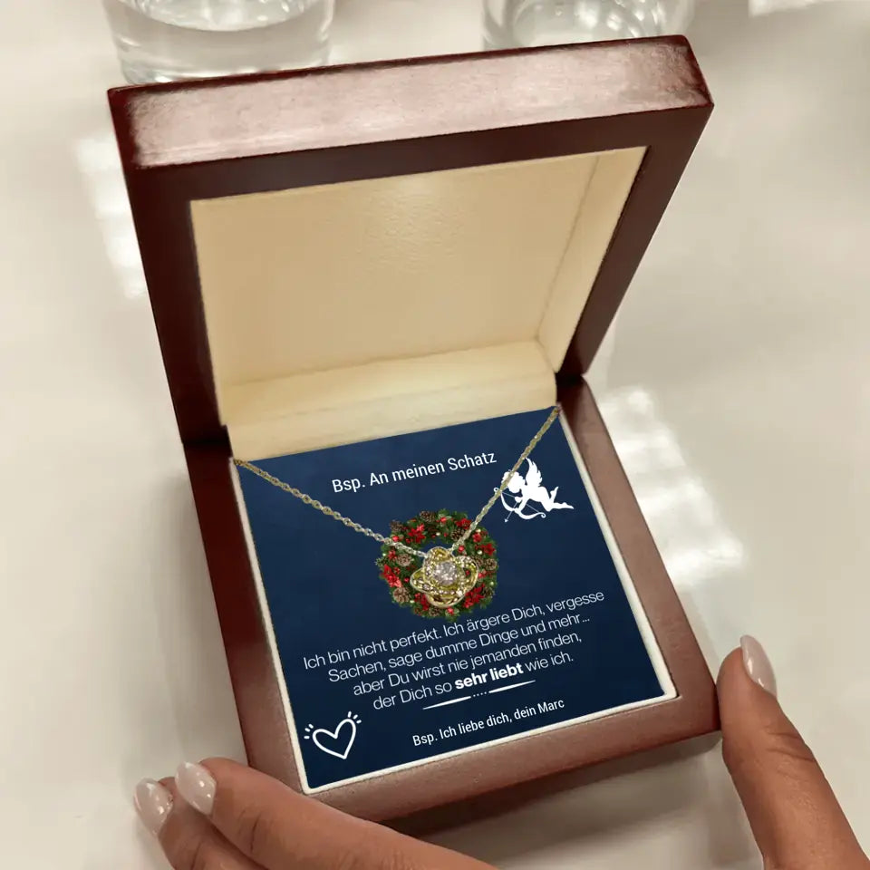 Liebesknoten Halskette "3 Sprüche" - 14K Weißgold/18K Gelbgold über Edelstahl