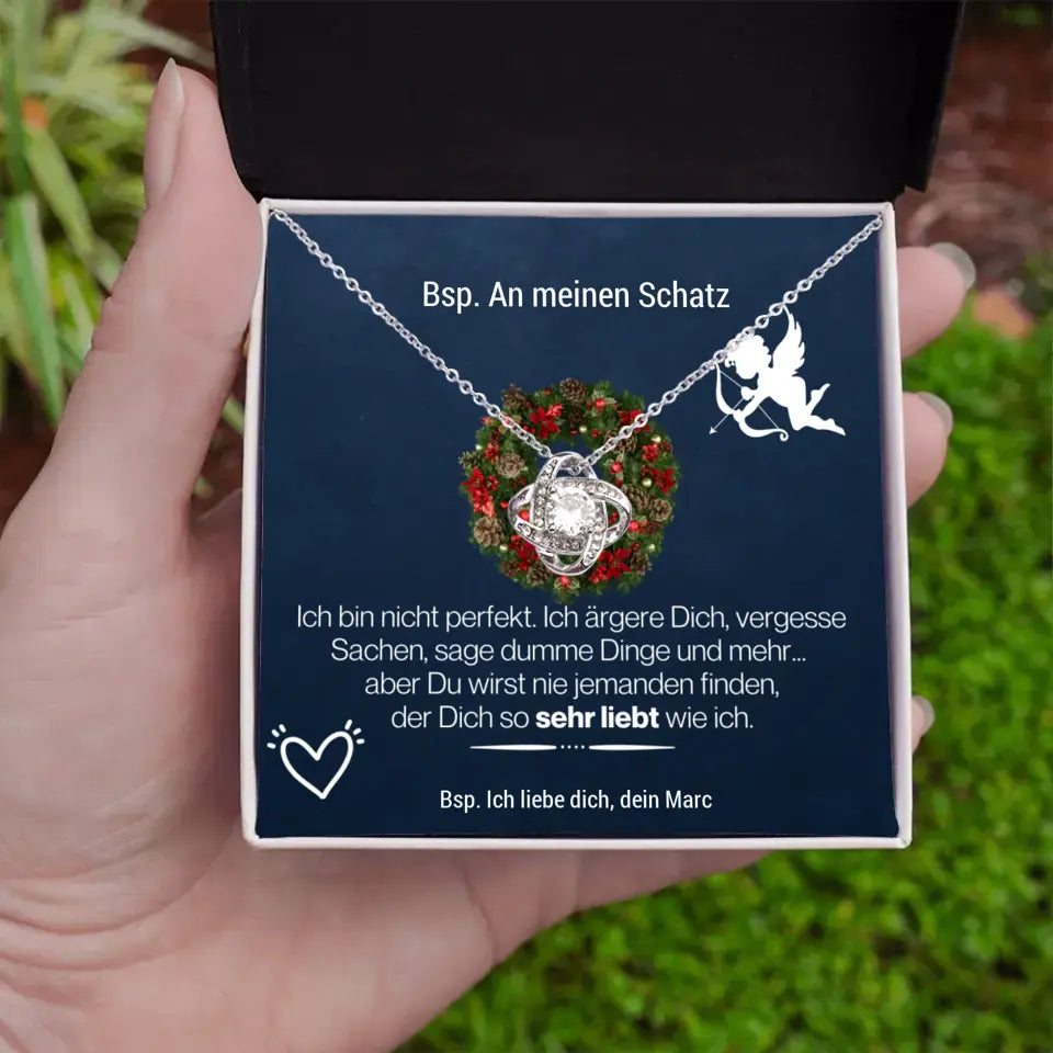 Liebesknoten Halskette "3 Sprüche" - 14K Weißgold/18K Gelbgold über Edelstahl