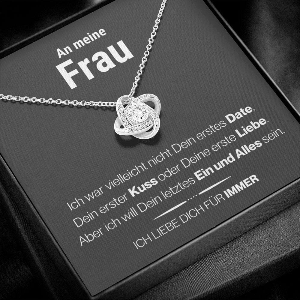 Frau "Erstes Date" Halskette - 14K Weißgold über Edelstahl - Liebesknoten - Liebesjuwel
