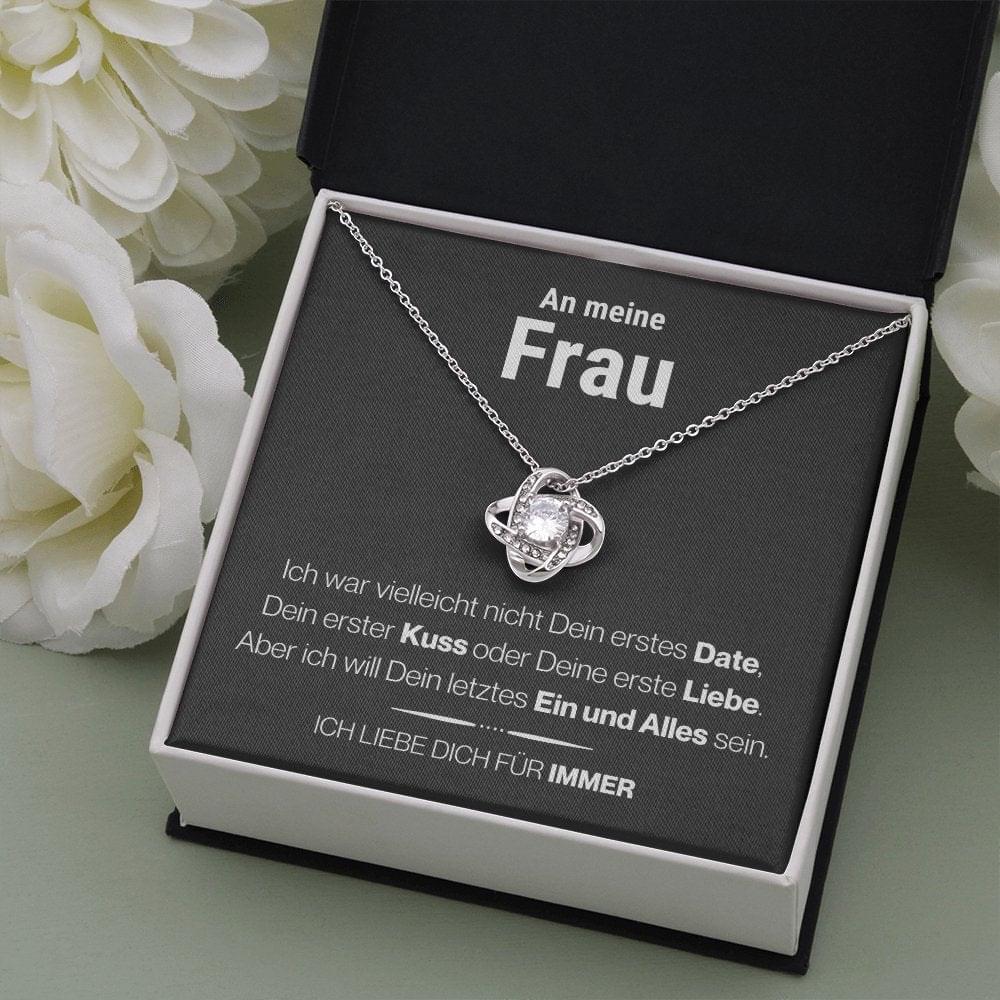 Frau "Erstes Date" Halskette - 14K Weißgold über Edelstahl - Liebesknoten - Liebesjuwel