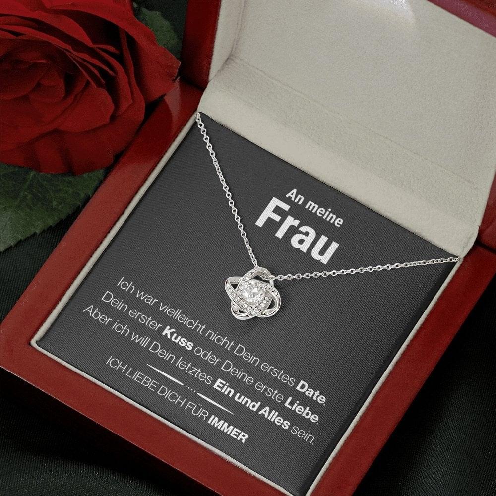 Frau "Erstes Date" Halskette - 14K Weißgold über Edelstahl - Liebesknoten - Liebesjuwel