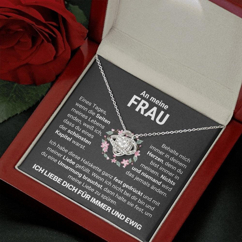 Frau "In deinem Herzen" Halskette - 14K Weißgold über Edelstahl - Liebesknoten - Liebesjuwel