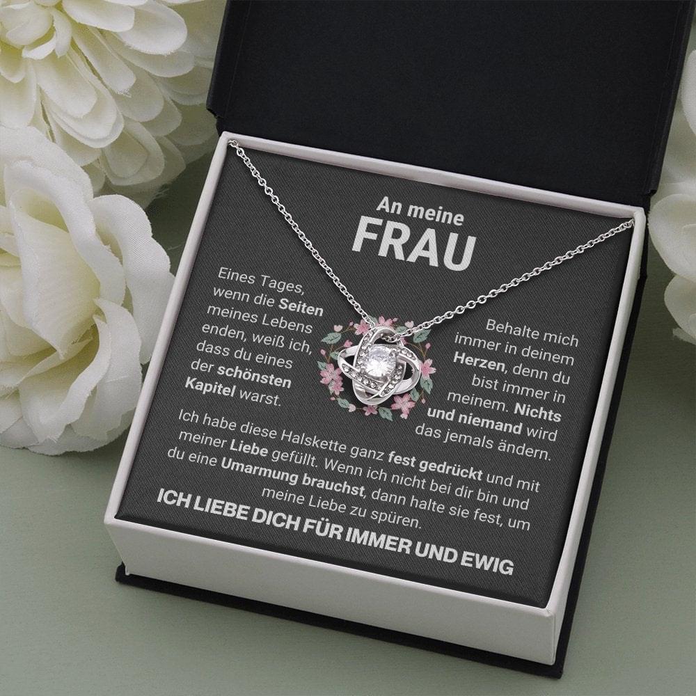 Frau "In deinem Herzen" Halskette - 14K Weißgold über Edelstahl - Liebesknoten - Liebesjuwel