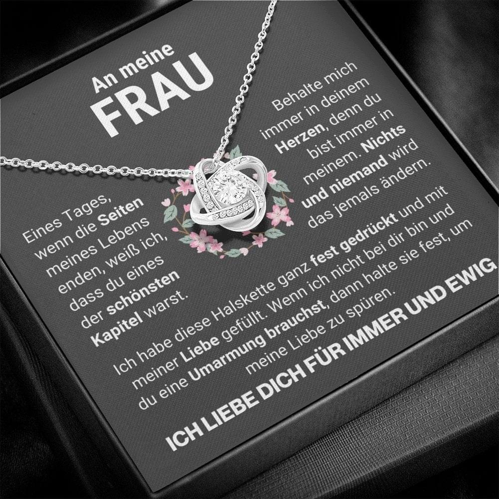 Frau "In deinem Herzen" Halskette - 14K Weißgold über Edelstahl - Liebesknoten - Liebesjuwel