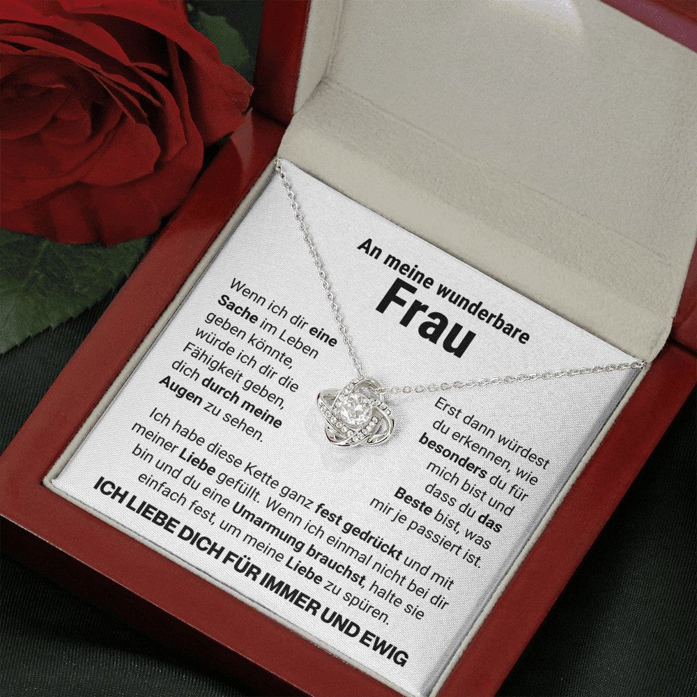 Frau "Umarmung" Halskette - 14K Weißgold Veredelung - Liebesknoten weiß - Liebesjuwel