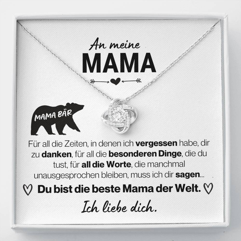 Liebesknoten Halskette "Die Beste" - 14K Weißgold über Edelstahl - An meine Mama - Liebesjuwel