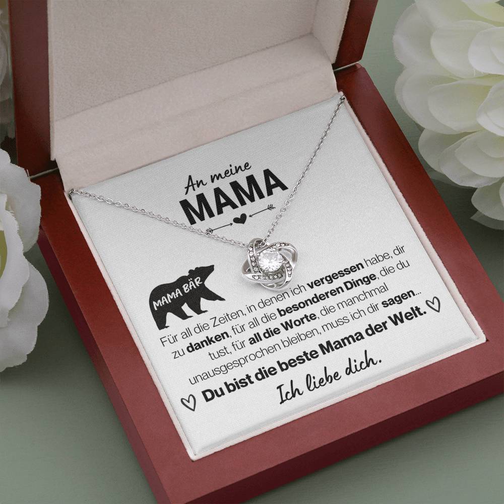 Liebesknoten Halskette "Die Beste" - 14K Weißgold über Edelstahl - An meine Mama - Liebesjuwel
