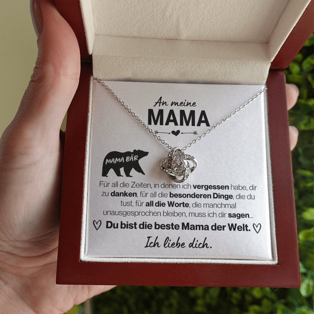 Liebesknoten Halskette "Die Beste" - 14K Weißgold über Edelstahl - An meine Mama - Liebesjuwel