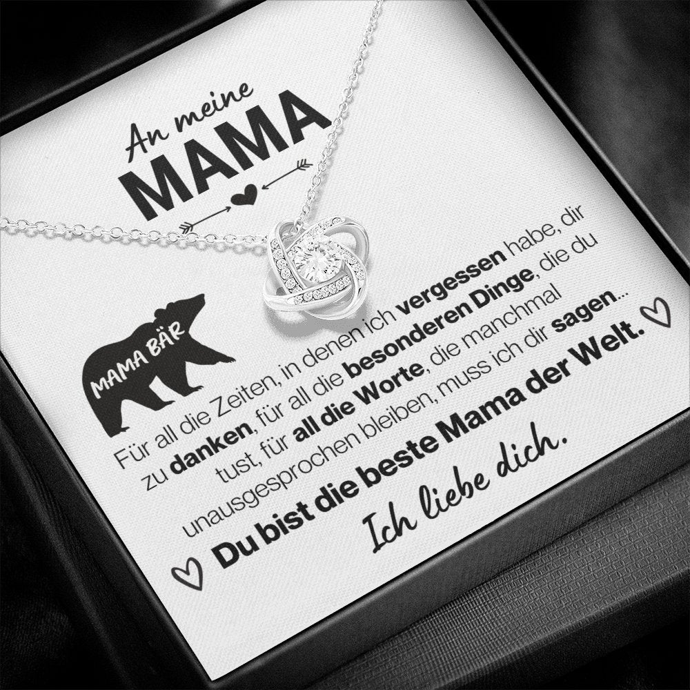 Liebesknoten Halskette "Die Beste" - 14K Weißgold über Edelstahl - An meine Mama - Liebesjuwel