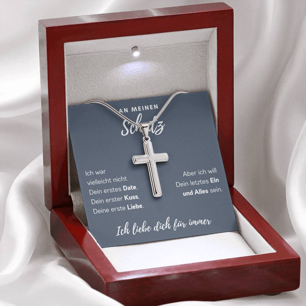 Schatz Cross-Chain 1.Date - 14K Weißgold über Edelstahl - Ozeanblau - Liebesjuwel