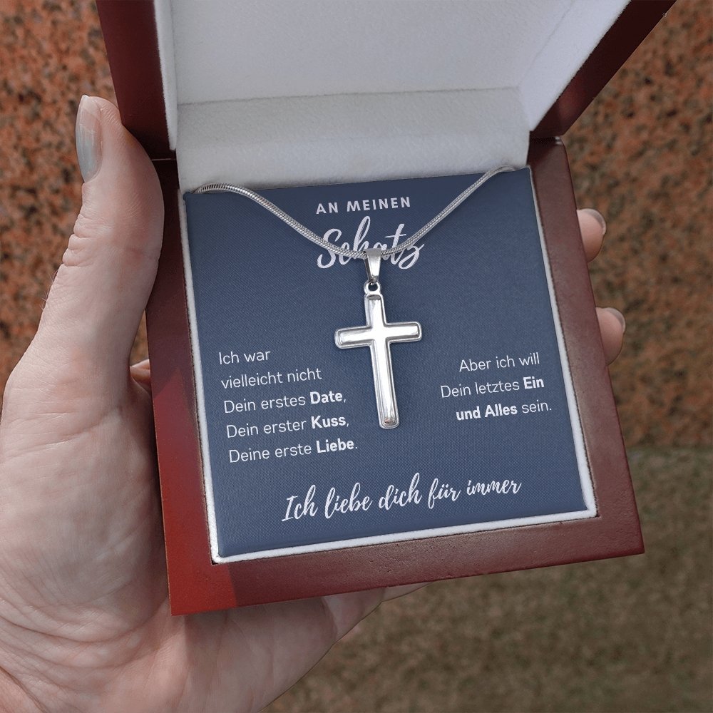 Schatz Cross-Chain 1.Date - 14K Weißgold über Edelstahl - Ozeanblau - Liebesjuwel