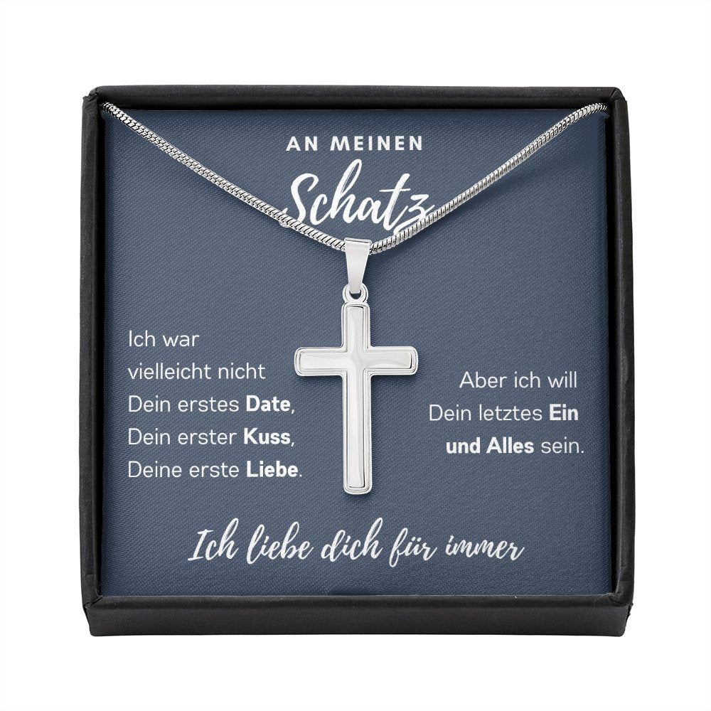 Schatz Cross-Chain 1.Date - 14K Weißgold über Edelstahl - Ozeanblau - Liebesjuwel