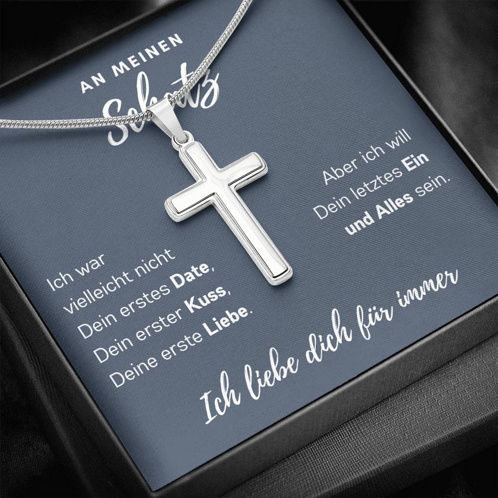Schatz Cross-Chain 1.Date - 14K Weißgold über Edelstahl - Ozeanblau - Liebesjuwel