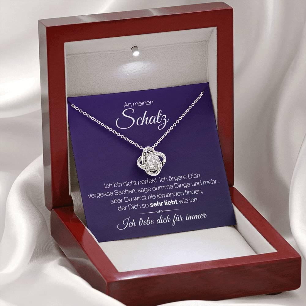 "Schatz" Halskette - 14K Weißgold über Edelstahl - Liebesknoten - Deep Blue - Liebesjuwel