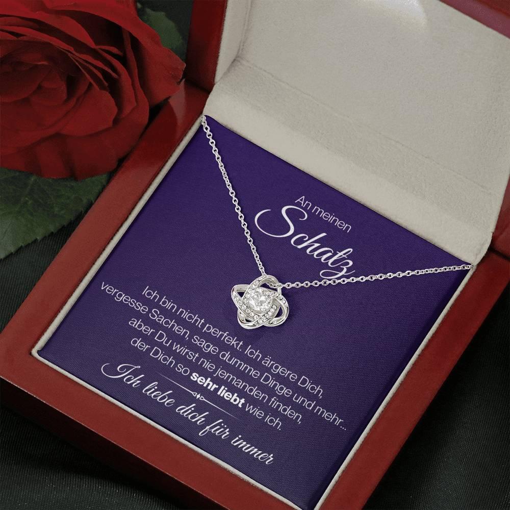 "Schatz" Halskette - 14K Weißgold über Edelstahl - Liebesknoten - Deep Blue - Liebesjuwel