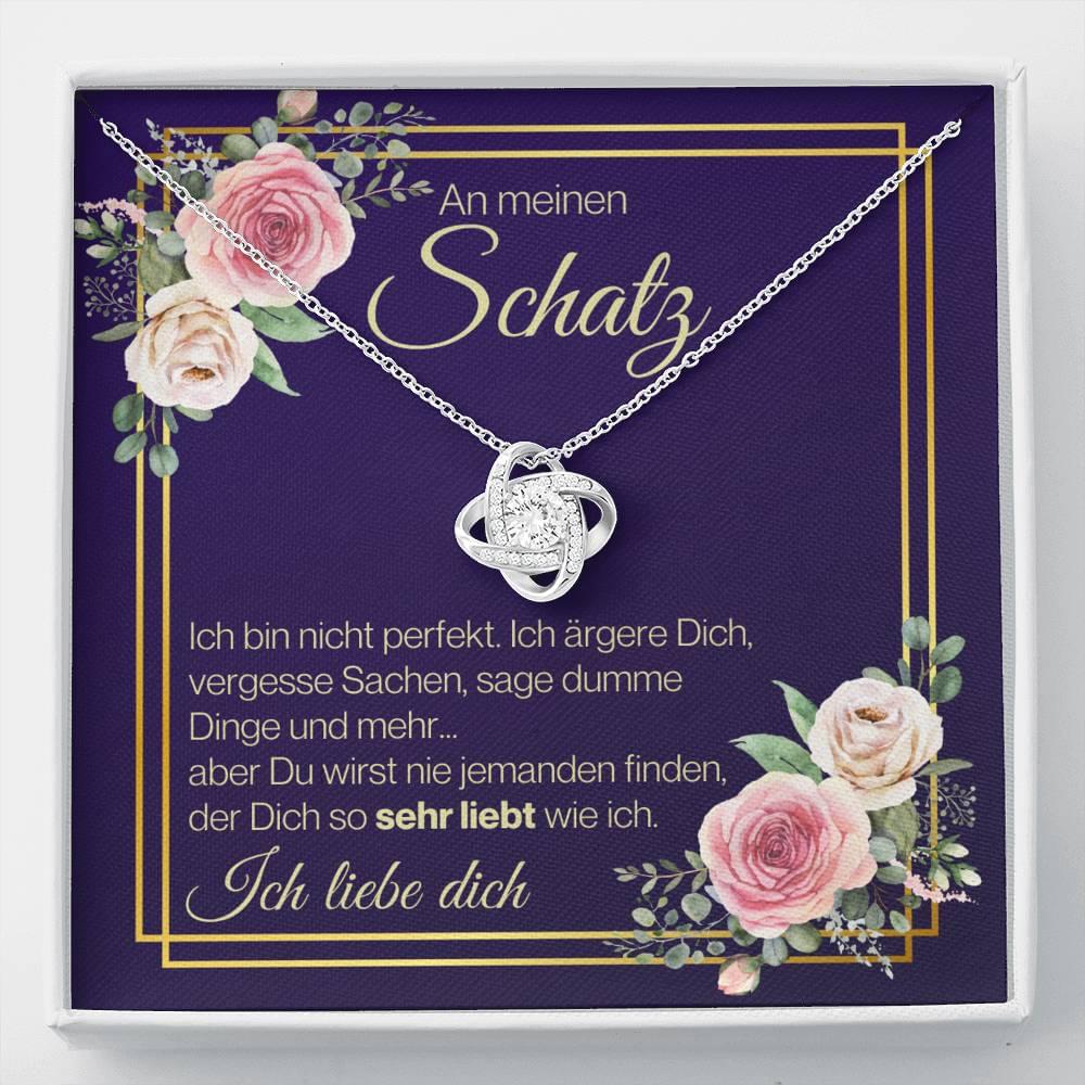 "Schatz" Halskette - 14K Weißgold über Edelstahl - Liebesknoten - Goldrahmen - Liebesjuwel