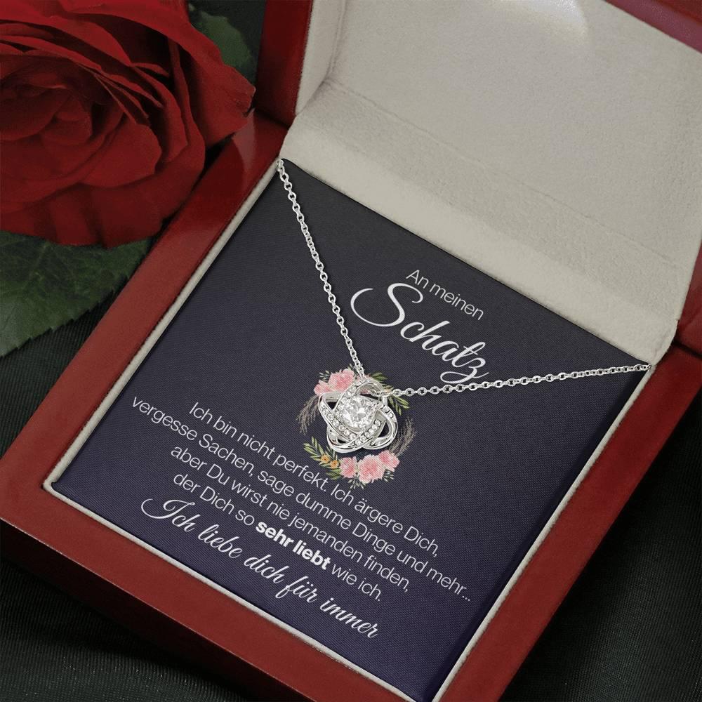 "Schatz" Halskette - 14K Weißgold über Edelstahl - Liebesknoten - Rosenkranz - Liebesjuwel