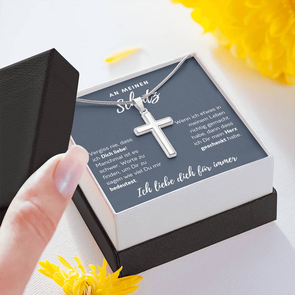 Schatz "Herz" Cross-Chain - 14K Weißgold über Edelstahl - Ozeanblau - Liebesjuwel