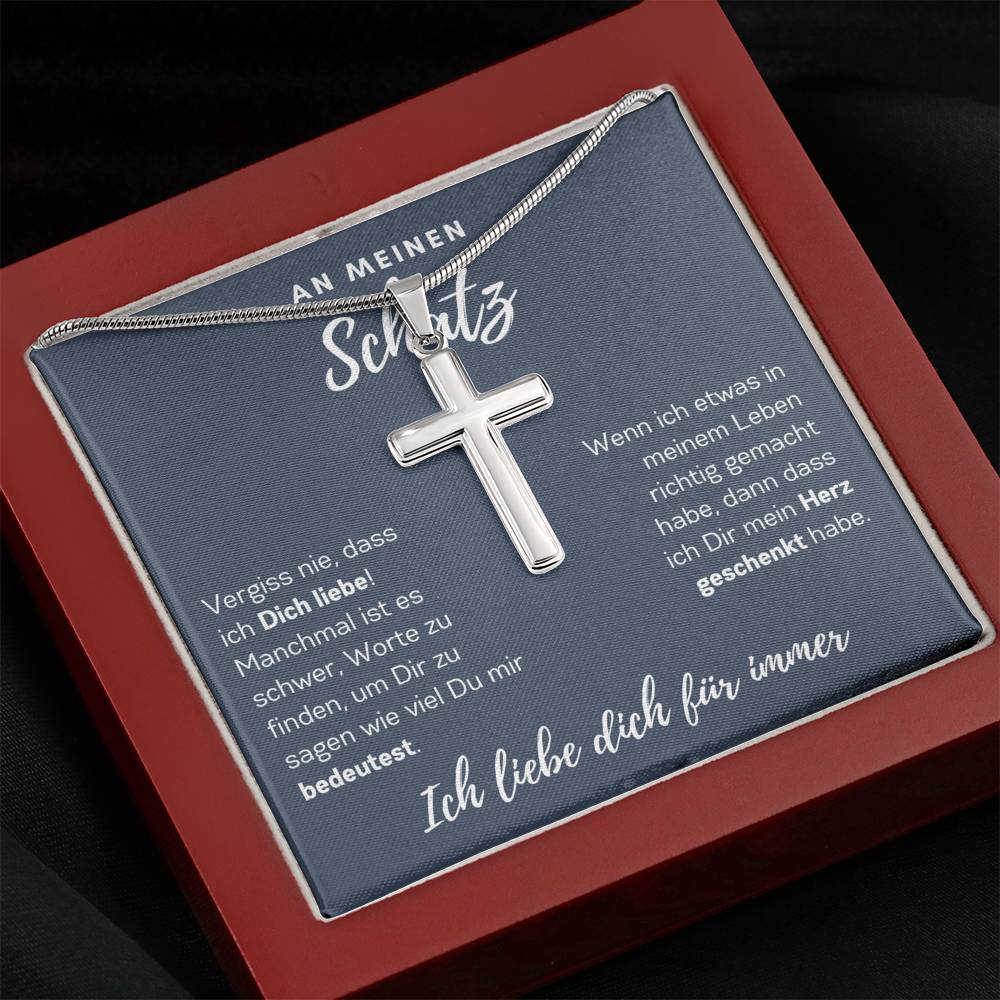 Schatz "Herz" Cross-Chain - 14K Weißgold über Edelstahl - Ozeanblau - Liebesjuwel