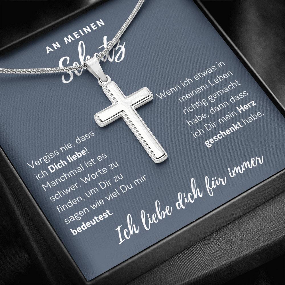 Schatz "Herz" Cross-Chain - 14K Weißgold über Edelstahl - Ozeanblau - Liebesjuwel