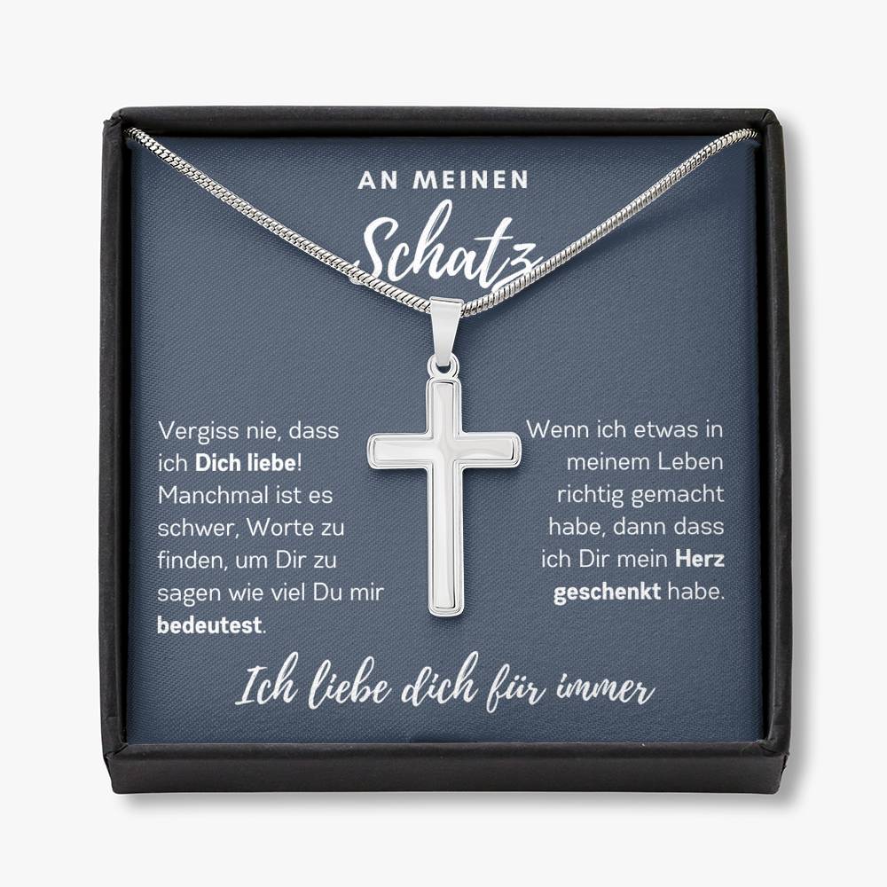 Schatz "Herz" Cross-Chain - 14K Weißgold über Edelstahl - Ozeanblau - Liebesjuwel