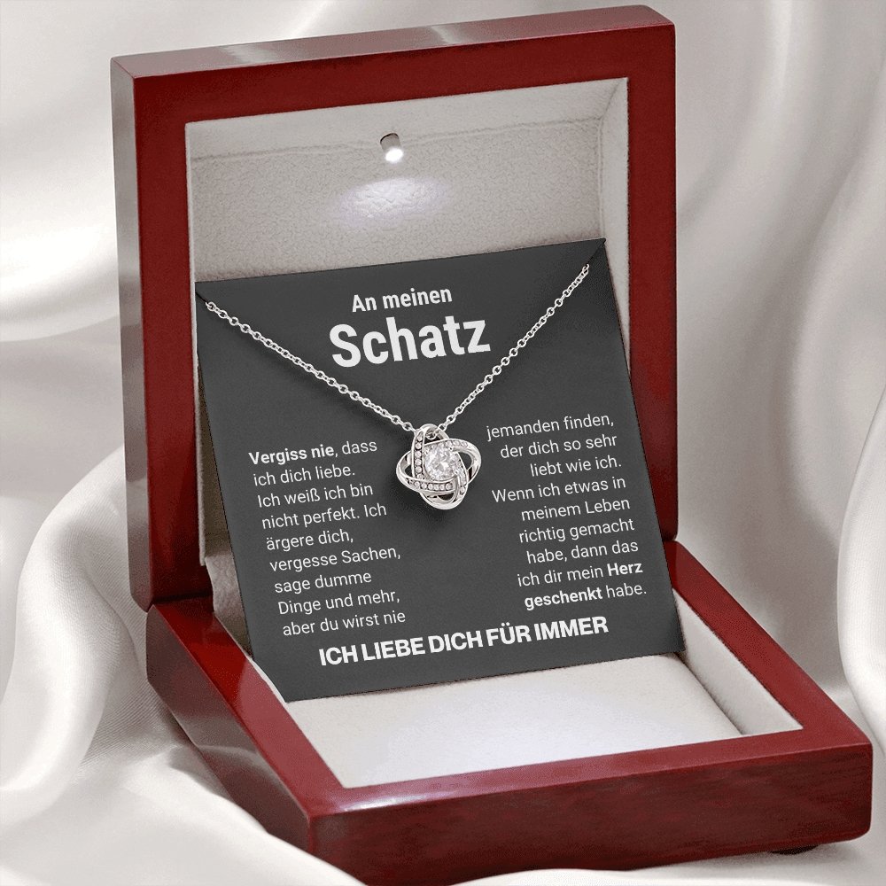 Schatz "Herz geschenkt" Halskette - 14K Weißgold über Edelstahl - Liebesknoten - Liebesjuwel