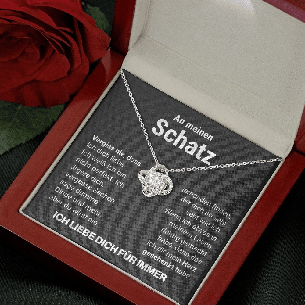 Schatz "Herz geschenkt" Halskette - 14K Weißgold über Edelstahl - Liebesknoten - Liebesjuwel