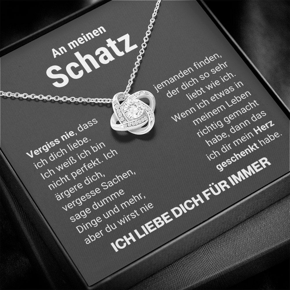 Schatz "Herz geschenkt" Halskette - 14K Weißgold über Edelstahl - Liebesknoten - Liebesjuwel