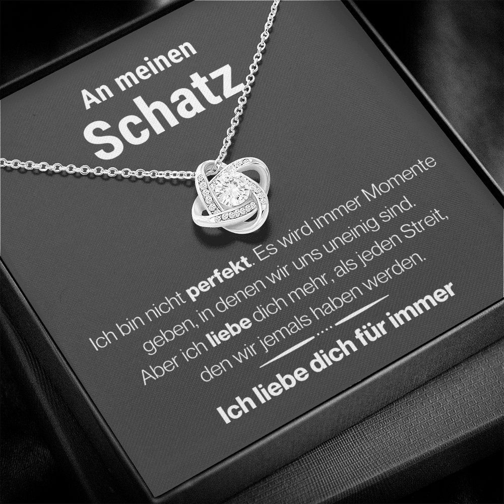 Schatz "mehr als jeder Streit" Halskette - 14K Weißgold über Edelstahl - Liebesknoten - Liebesjuwel
