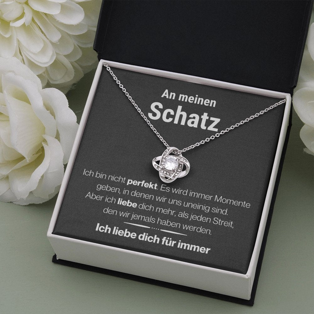 Schatz "mehr als jeder Streit" Halskette - 14K Weißgold über Edelstahl - Liebesknoten - Liebesjuwel