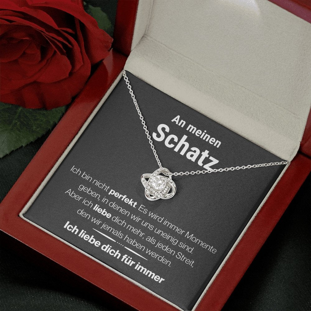 Schatz "mehr als jeder Streit" Halskette - 14K Weißgold über Edelstahl - Liebesknoten - Liebesjuwel