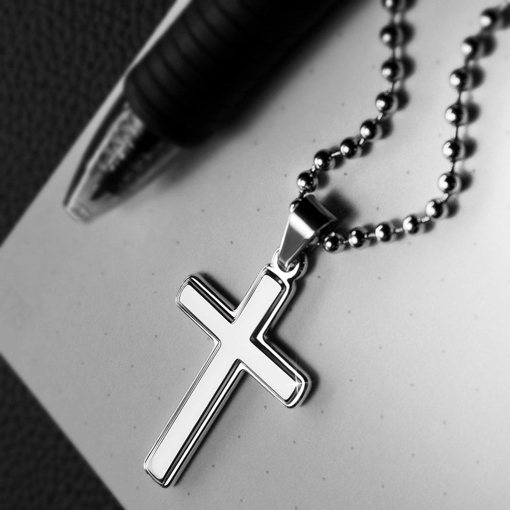 Schatz "Perfekt" Cross-Chain - 14K Weißgold über Edelstahl - Charcoal Grau - Liebesjuwel