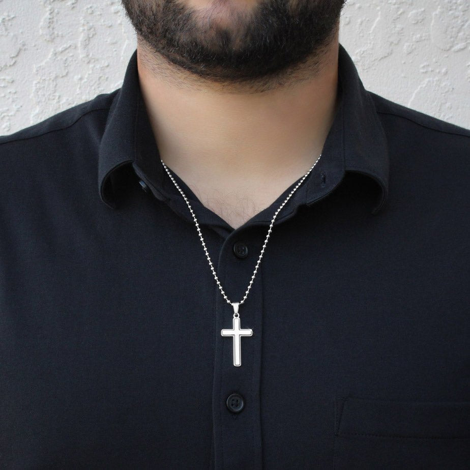 Schatz "Perfekt" Cross-Chain - 14K Weißgold über Edelstahl - Charcoal Grau - Liebesjuwel