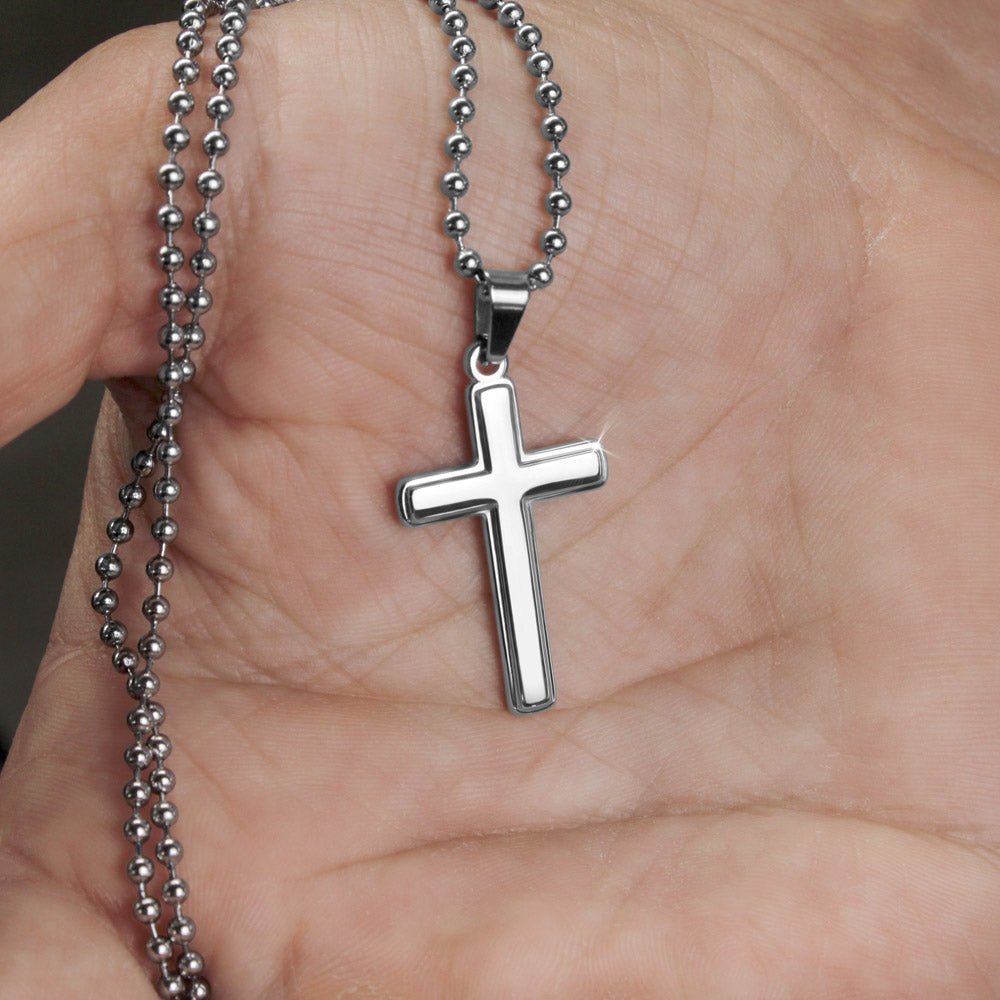 Schatz "Perfekt" Cross-Chain - 14K Weißgold über Edelstahl - Charcoal Grau - Liebesjuwel