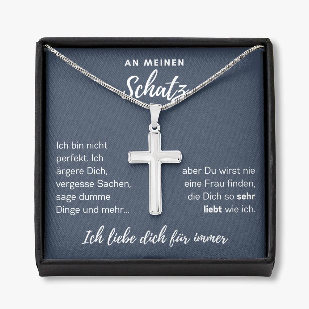 Schatz "Perfekt" Cross-Chain - 14K Weißgold über Edelstahl - Ozeanblau - Liebesjuwel