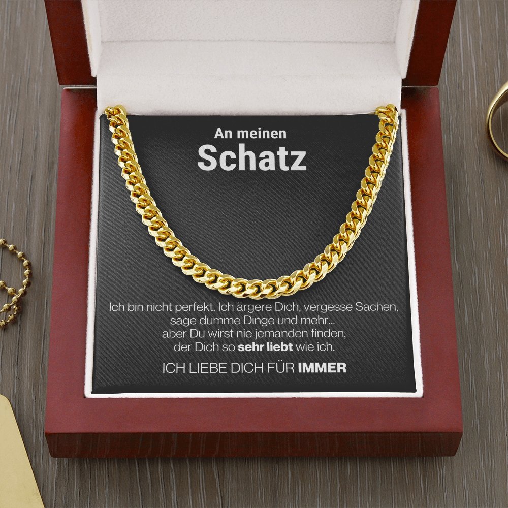 Schatz "Perfekt" Halskette - 14K Gelbgold über Edelstahl - Cuban - Liebesjuwel