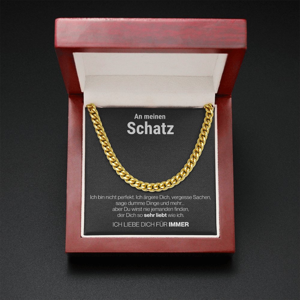 Schatz "Perfekt" Halskette - 14K Gelbgold über Edelstahl - Cuban - Liebesjuwel