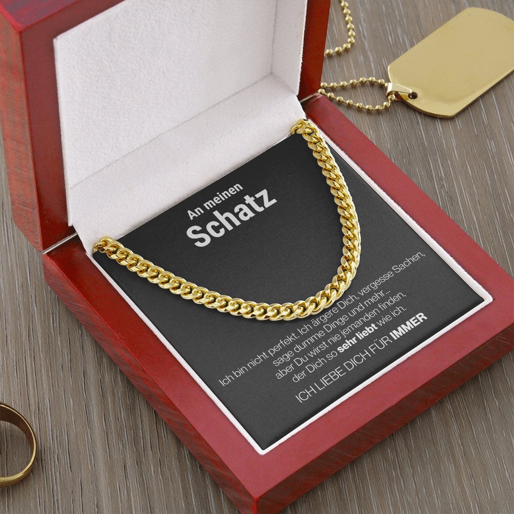 Schatz "Perfekt" Halskette - 14K Gelbgold über Edelstahl - Cuban - Liebesjuwel