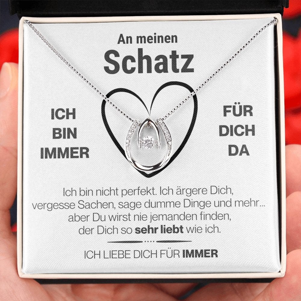 Schatz "Perfekt" Halskette - 14K Weißgold über Edelstahl - Glücks-Anhänger Weiß - Liebesjuwel