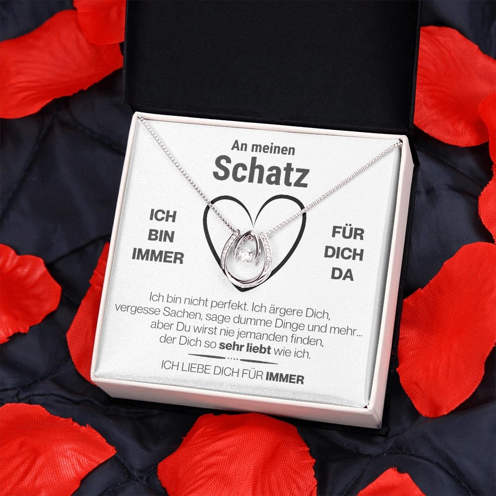 Schatz "Perfekt" Halskette - 14K Weißgold über Edelstahl - Glücks-Anhänger Weiß - Liebesjuwel