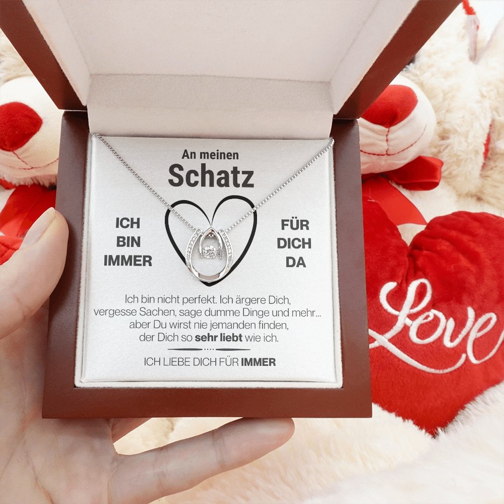 Schatz "Perfekt" Halskette - 14K Weißgold über Edelstahl - Glücks-Anhänger Weiß - Liebesjuwel