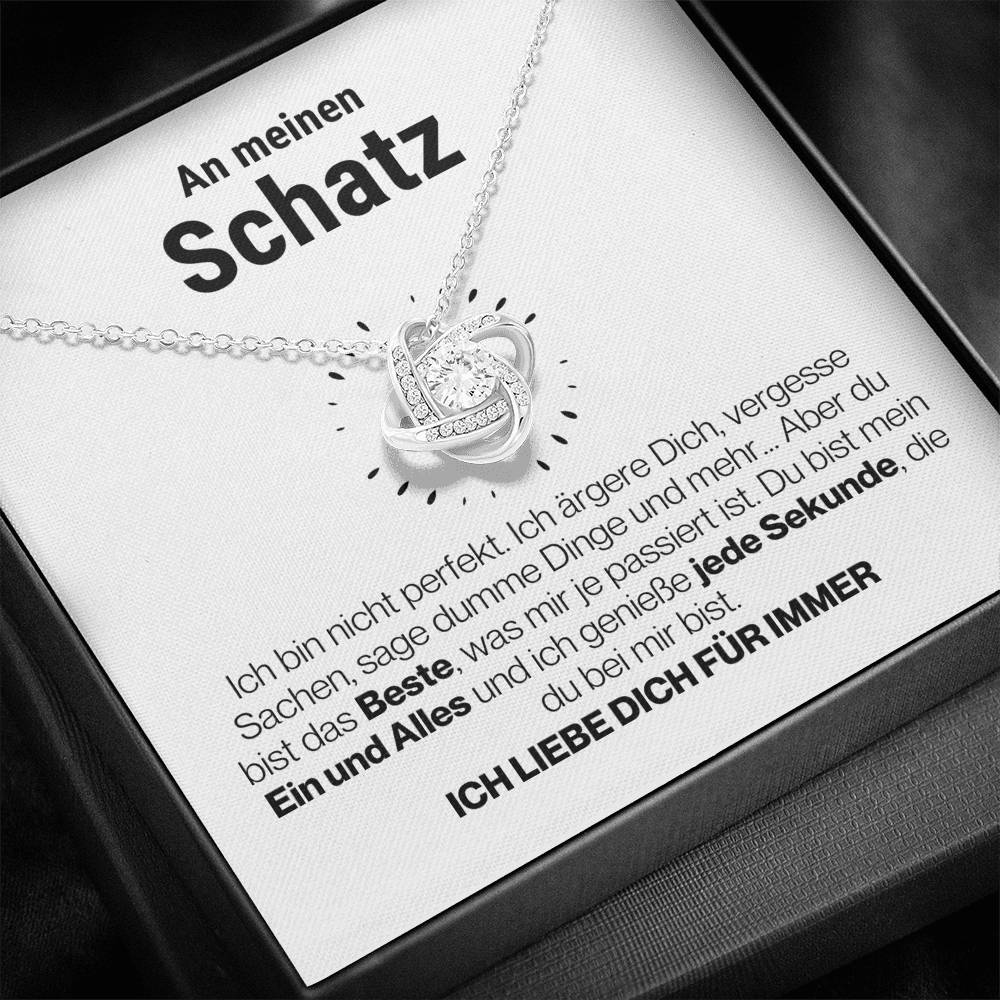 Schatz "Perfekt" Halskette - 14K Weißgold über Edelstahl - Liebesknoten Perlweiß - Liebesjuwel