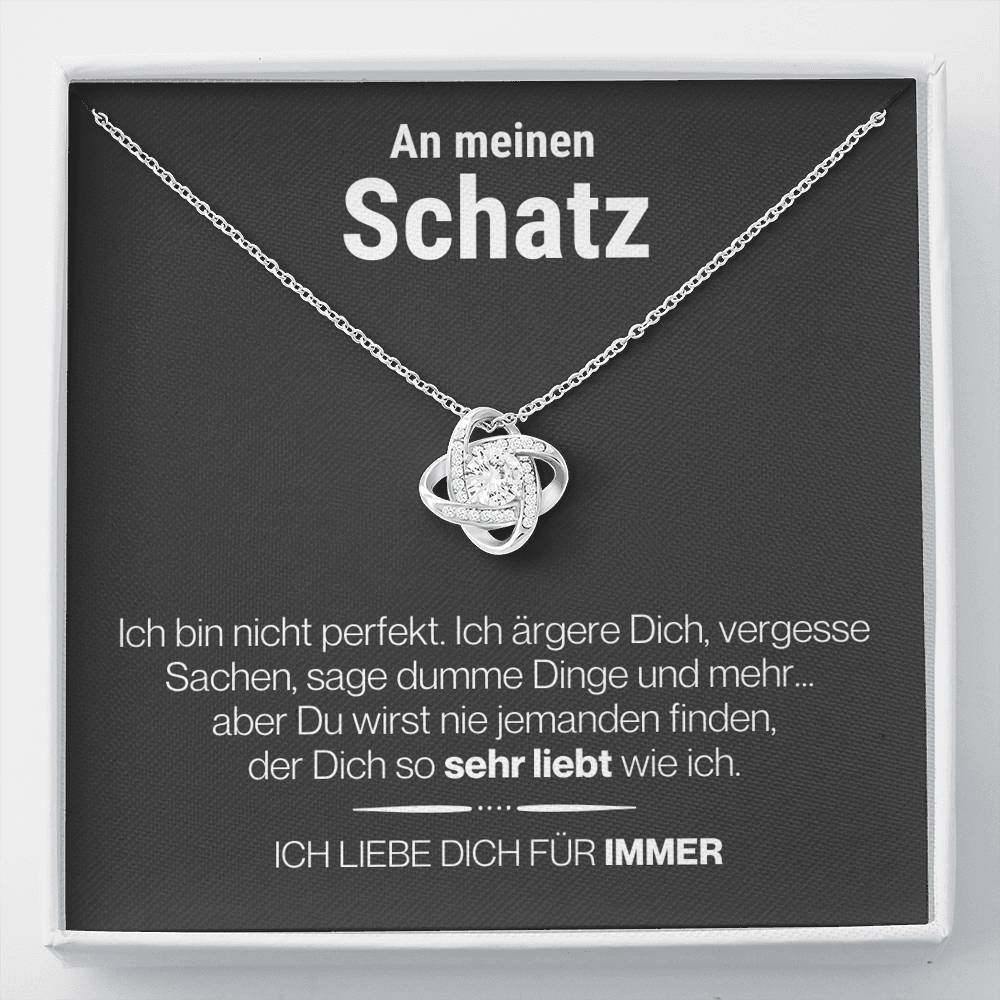 Schatz "Perfekt" Halskette - 14K Weißgold Veredelung - Liebesknoten in Charcoal Grau - Liebesjuwel
