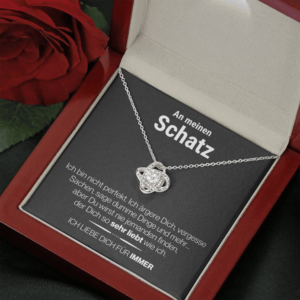Schatz "Perfekt" Halskette - 14K Weißgold Veredelung - Liebesknoten in Charcoal Grau - Liebesjuwel