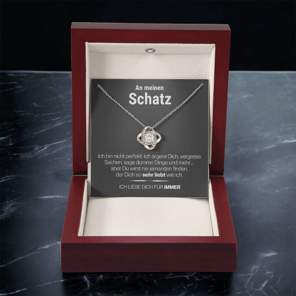 Schatz "Perfekt" Halskette - 14K Weißgold Veredelung - Liebesknoten in Charcoal Grau - Liebesjuwel