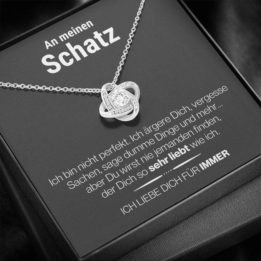 Schatz "Perfekt" Halskette - 14K Weißgold Veredelung - Liebesknoten in Charcoal Grau - Liebesjuwel