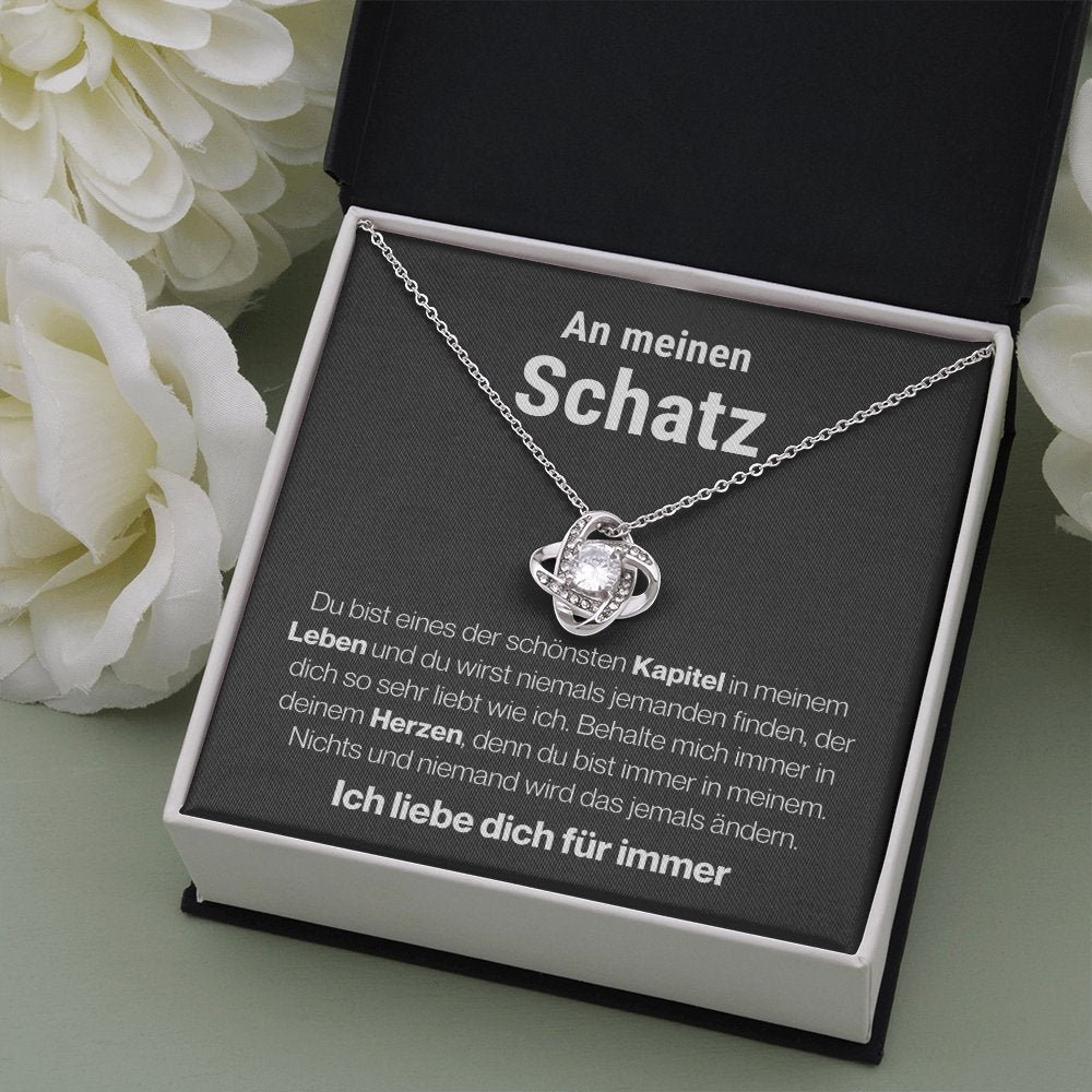 Schatz "Seiten" Halskette - 14K Weißgold über Edelstahl - Liebesknoten - Liebesjuwel