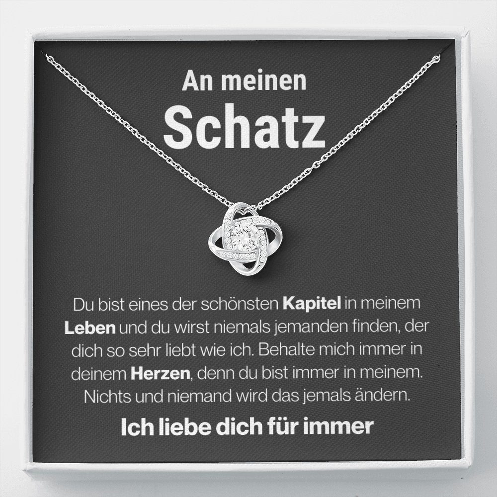 Schatz "Seiten" Halskette - 14K Weißgold über Edelstahl - Liebesknoten - Liebesjuwel